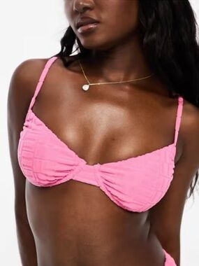 THE FROLIC Paradise Underwire Geo Block Toweling Bikini Top in Pink Size 6